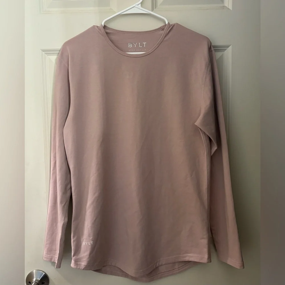 BYLT Basics Lux Drop Cut Long Sleeve Tee in Pale Purple/Pink, Size S